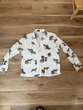 Silk White Tiger-Print Lightweight button down.